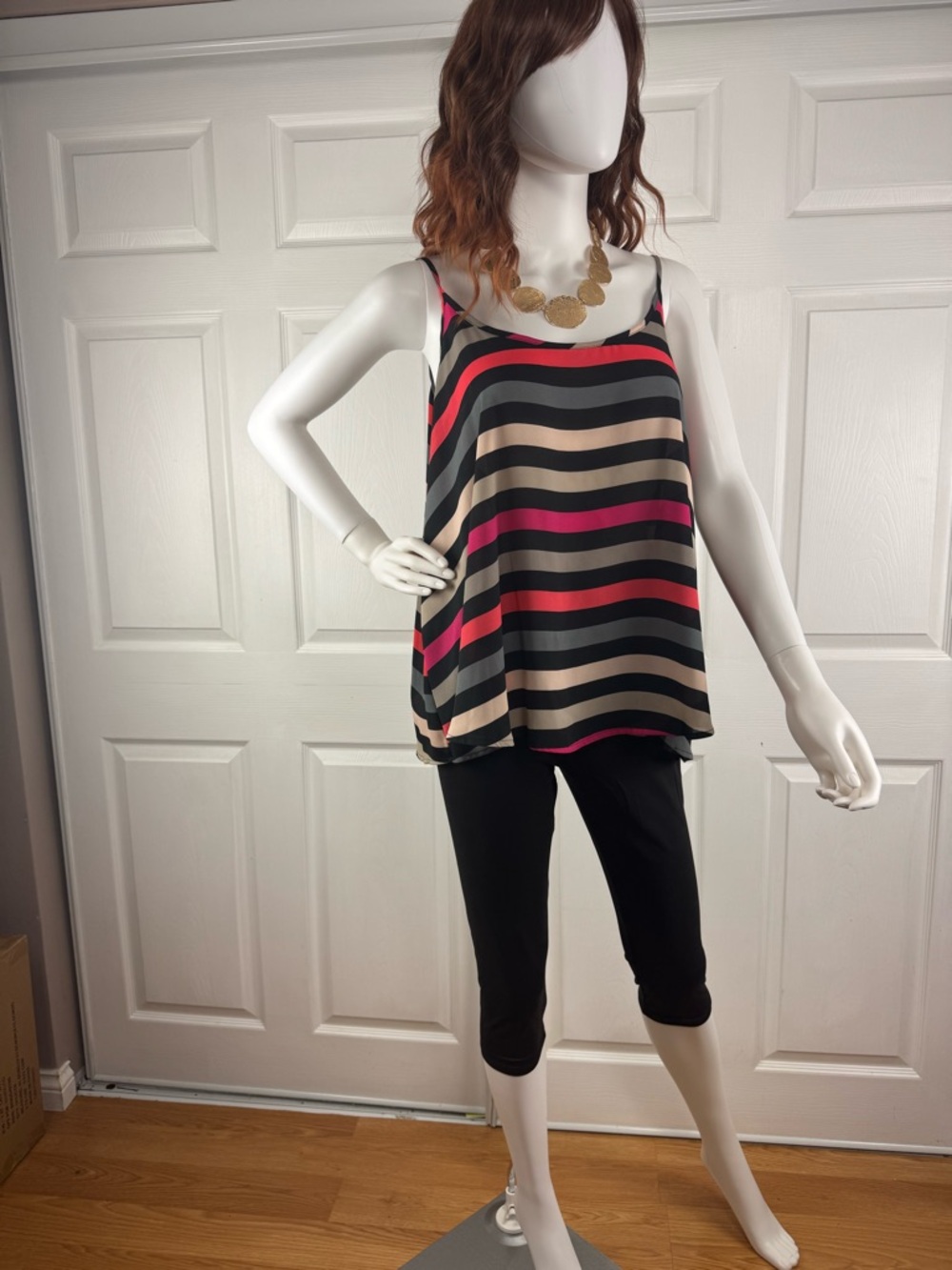 Apt. 9 Black, Pink & Tan Striped Spaghetti Strap Camisole